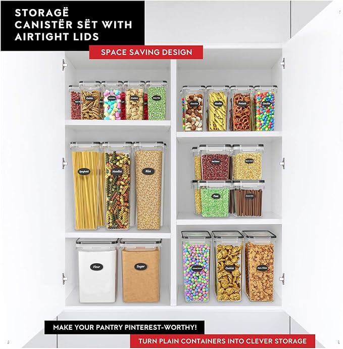 Cereal Containers Storage 3 Pack 135 fl. oz Cereal Dispenser Countertop, Airtight Food Storage Containers for Pantry Organization and Storage, Bpa-free Cereal Storage Container with Marker & Labels