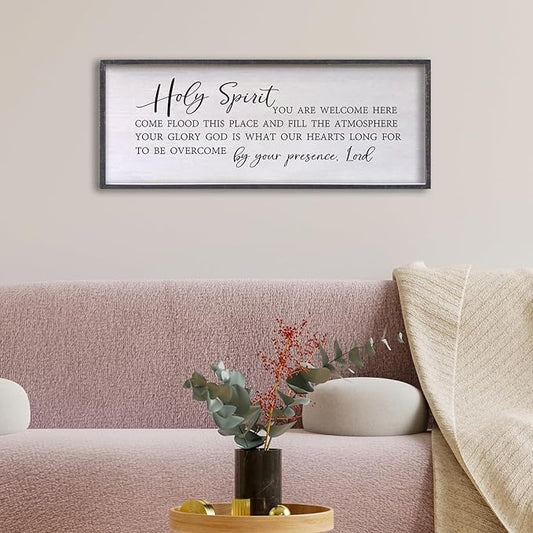 Holy Spirit You are Welcome Here Wall Decor Art 24"X10" Quote Christian Bible Verse Religious Scripture Wall Sign (Black)