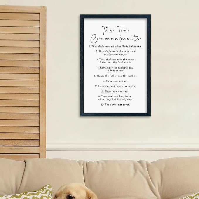 LuZhiQiang The Ten Commandments Wall Art Decor 16"×11" Bible Verse 10 Commandments Sign Motivational Positive Quotes Wood Framed Wall Hanging (Black)