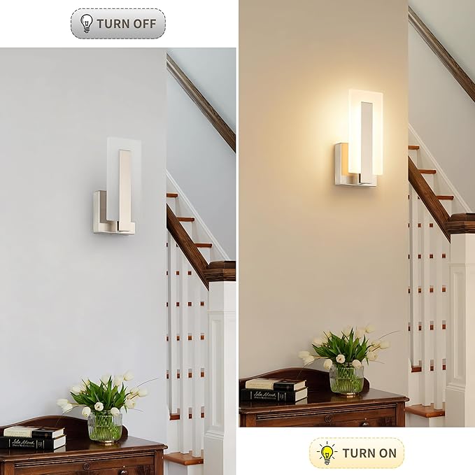 Joosenhouse LED Wall Sconce Set of 2, Hardwired Dimmable Wall Mounted Lights, Indoor Wall Lights for Hallway, Bedroom, Study, Living Room, 9.76 Inch Brushed Nickel Wall Sconce Lighting