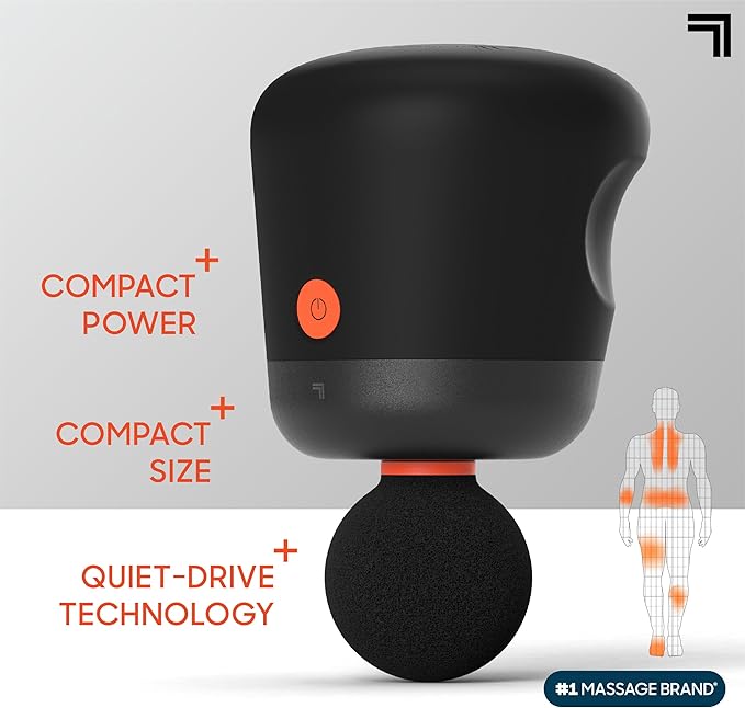 Sharper Image® Powerboost® Palm Portable Percussion Massager - 4 Attachments, 4 Speeds| Compact Full Body Back & Shoulder Mini Massage Gun| Deep Tissue Muscle Soreness Recovery| Wellness Gift