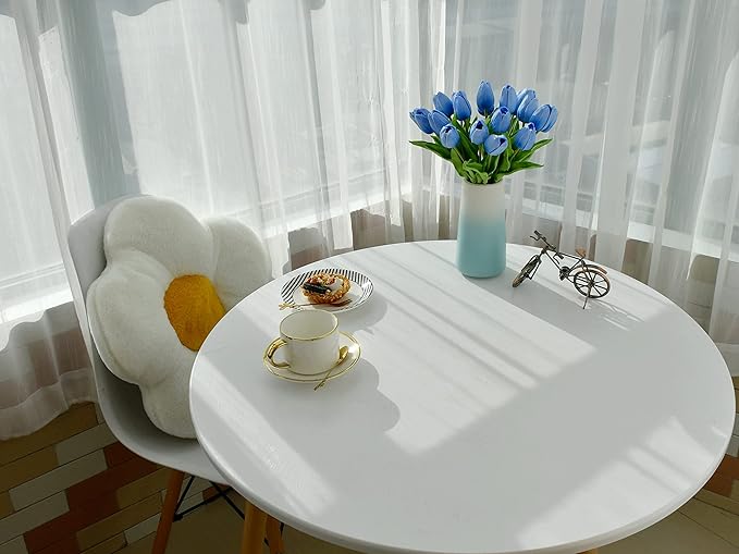 Mandy's Artificial Tulips 20 Stems Light Blue PU Faux Flowers for Wedding Home Decor 13.5 Inch