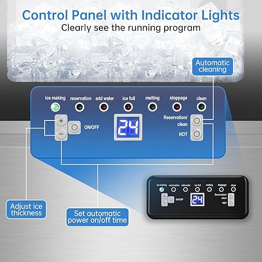 Ice Machine Commercial Ice Maker Machine, 150 Lbs /24H, 30 lbs Bin, Under Counter Built-in or Freestanding, Stainless Steel Household Use, Restaurant Bar Kitchen Cafe