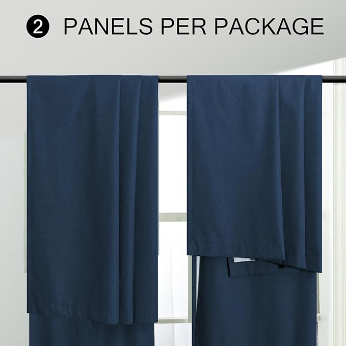 Navy Blue Blackout Curtains for Living Room 84 Inch Length 2 Panel Set Back Tab Pocket Midnight Dark Blue Black Out Linen Window Drape Thermal Insulated Room Darkening Curtain for Bedroom Boys 84 Long