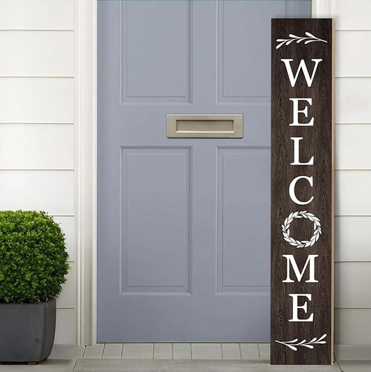 Welcome Wooden Porch Sign 47.2"H Front Door Rustic Standing Large Welcome Porch Sign for Home Front Porch Decor Rustic Wall Decor Home Farmhouse Yard Door Decorations -Brown Porch Decor
