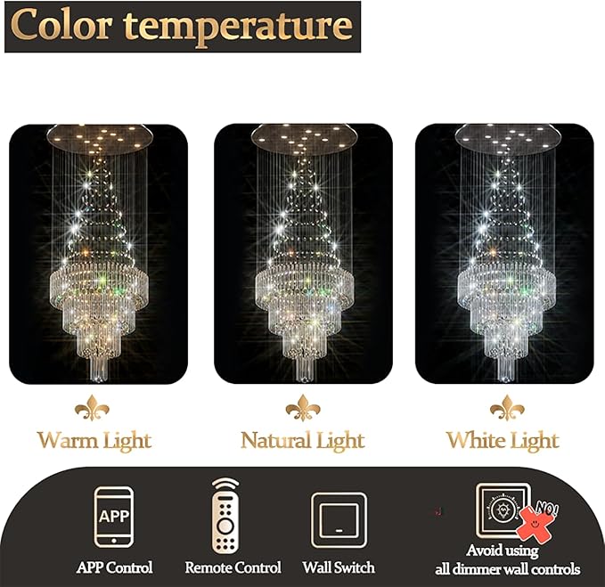 Flashing God D40''X H110'' Modern Foyer Chandeliers for High Ceiling Raindrop Flush Mount Light Fixture for Foyer Crystal Pendant Light Dimmable Lighting with Remote Straircase Fixture