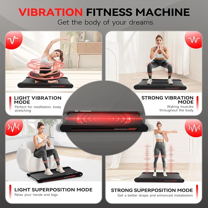 Walking Vibration Pad,Under Desk Treadmills for Home,4 in 1 Vibration Plate Exercise Machine,Portable Walking Pad with APP,350 Lb Capacity Multifunctional Treadmill Pro Max