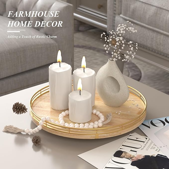 Farmhouse Oak 13" Lazy Susan Turntable Organizer for Cabinet, Round Wooden Lazy Susan Organization and Storage for Dining Table, Pantry, Kitchen, Countertop, Cupboard,Home Decor