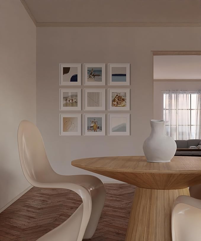 HAUS AND HUES 16x16 White Metal Picture Frames Matted to 12x12 - Features Premium Aluminum & Hanging Hardware, Shatterproof Plexiglass - Ideal for Home, Room, Office (16x16 in, White, Set of 9)