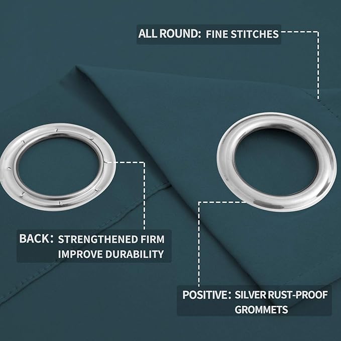 Easy-Going Blackout Curtains for Bedroom, Solid Thermal Insulated Grommet and Noise Reduction Window Drapes, Room Darkening Curtains for Living Room, 2 Panels (52x63 in,Bluestone)