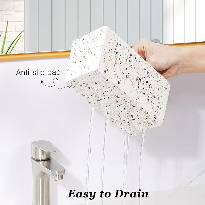 Luxspire Toothbrush Holder for Bathroom, 5 Slots Bathroom Counter Organizer Toothbrush and Toothpaste Holder, Bathroom Accessories for Restroom Bathroom, Terrazzo