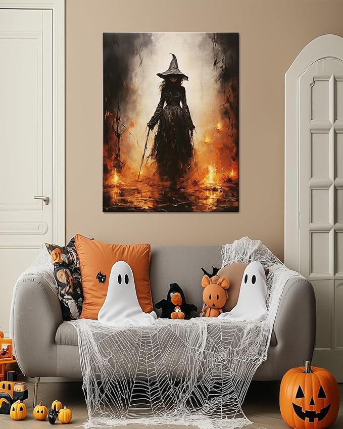 Halloween Canvas Wall Art - Vintage Witche Poster, Gothic Dark Academia Wall Decor, Spooky Halloween Decor for Living Room, Bedroom & Bathroom, Framed Fall Decorations Indoor