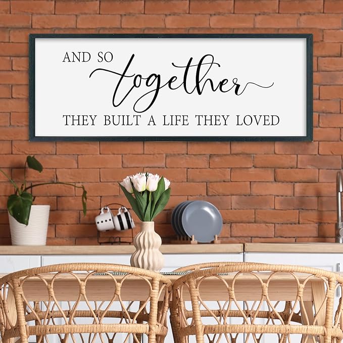 SRSZHIYUE And So Together They Built A Life They Loved Above Bed Sign Wall Decor Art 32"×12" for Master Bedroom Over Bed Large Wood Framed Wall Hanging (Black)