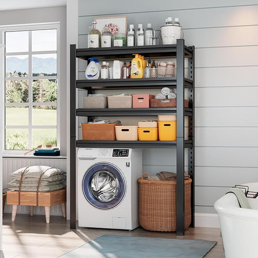 Laundry Room Storage Organizer, Over The Washer and Dryer Storage Shelves for Laundry Organization, 35" W x 14" D x 63" H, Suit Washing Machine Width Within 32.6", Hold 500 lb, Black