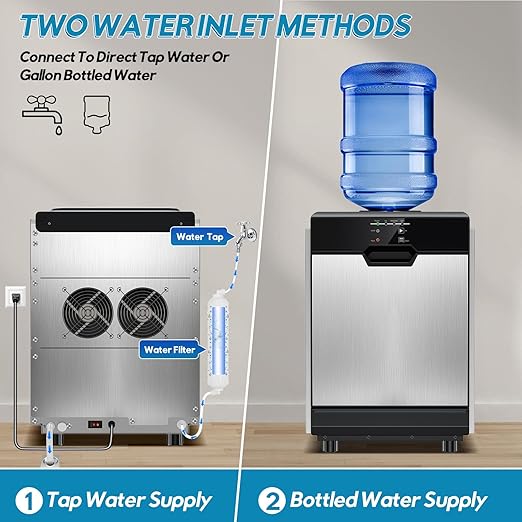 Nugget Ice Maker Countertop, 80Lbs/24H with 20LBS Ice Basket - Dual Water Inlet (Tap/Bottle), Self-Cleaning Stainless Steel Pellet Ice Machine, Chewable Ice Dispenser for Home, Kitchen, Office