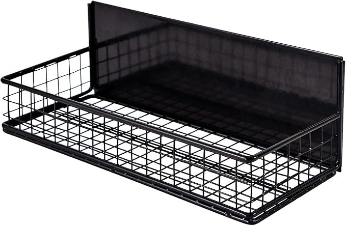 Magnetic Basket, Magnetic Shelf for Fridge, Magnetic Spice Rack for Refrigerator Magnetic Locker Organizer Holder for Office Kitchen Classroom Storage, Black-Low, 9.44" x 4" x 1.77"
