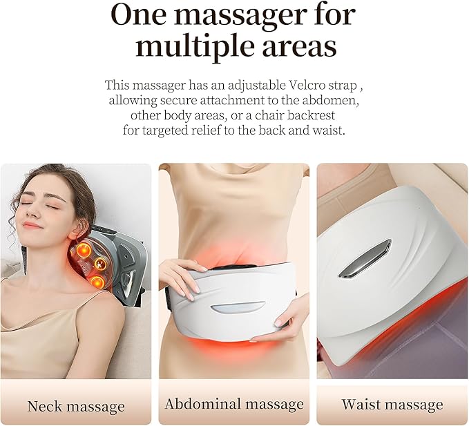 Intelligent Heated Massage Belt, Multi-Function Kneading Massager with Red Light Therapy, Natural Stone Massage for Waist and Abdomen