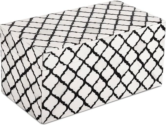 Handicrafts Home Handmade Moroccan Pattern Inspired Decorative Box - Large Storage Organizer for Neck Chains, Watches, Memory Keepsakes - Boho Style Treasure Box, Multipurpose Gift - B&w, 10x5x5
