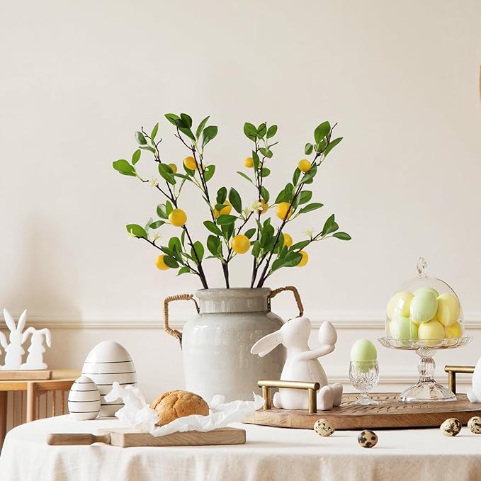 ucky Artificial Lemon Branches，4pcs of 27 Inch, Realistic Green Leaves and Yellow Lemon Fruit, Spring Summer Decoration Plants, Kitchen Decor Plant, Home Decor Plants，Greenery Stems