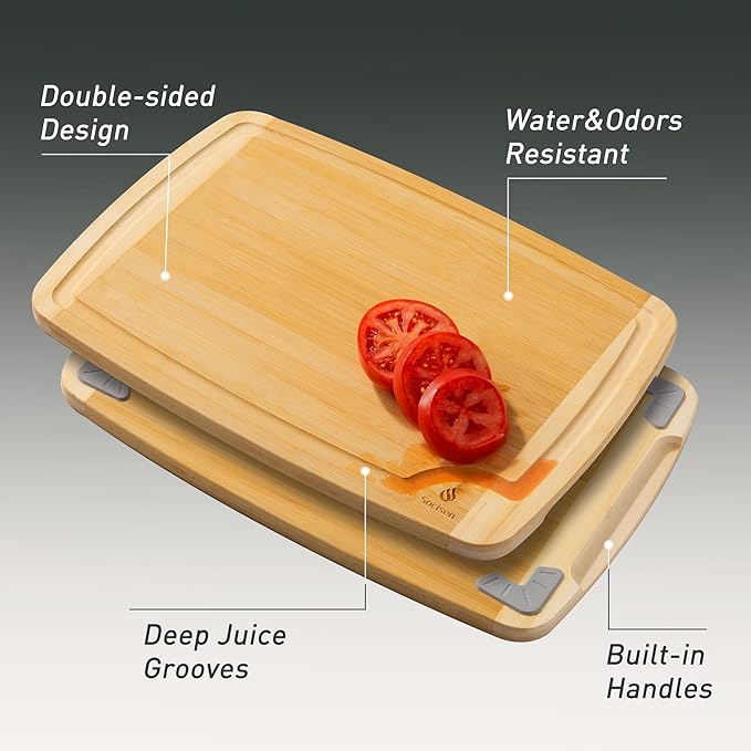 Bamboo Cutting Board Set Non Slip Feet with Holder Over Sink Tablas Para Picar Cocina Tabua Madeira Corte Carne Bambu Alimentos Cortar Madera Juego Regalos Cumpleaños Navidad Mujer Mama Abuela Papa