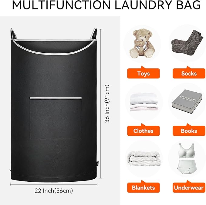 XL Hanging Laundry Hamper, 2PC-Black, Over Door/Wall Mount, Large Capacity, Modern Design, Durable, Waterproof