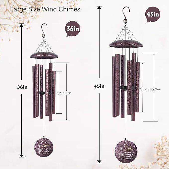 ASTARIN 36" Large Deep Tone Personalized Sympathy Wind Chimes, Memorial Wind Chime for Loss of Mother Father Loved One, Bereavement Gifts Decor Outdoor Patio Garden Graveyard