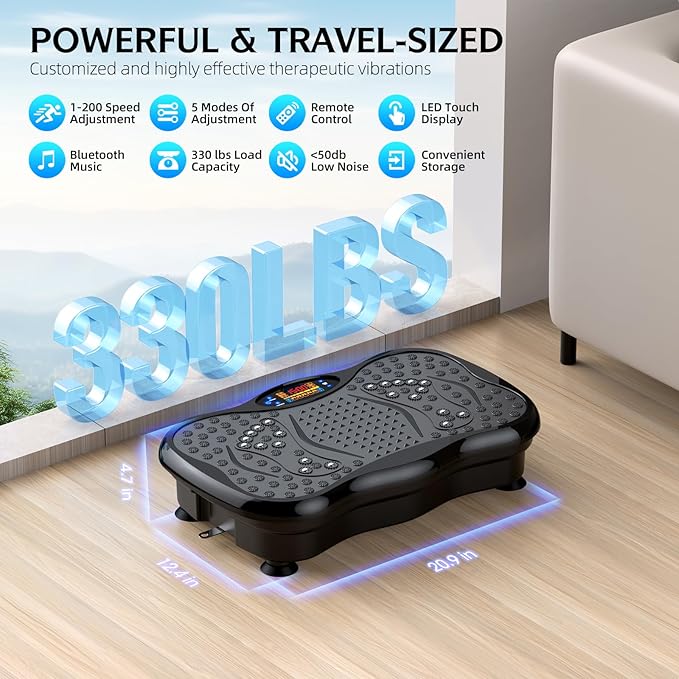 Vibration Plate Exercise Machine, Lymphatic Drainage Machine for Weight Loss, Lymphatic Drainage & Muscle Recovery, Multiple Speeds with Bluetooth & Remote, Max User Weight 330lbs