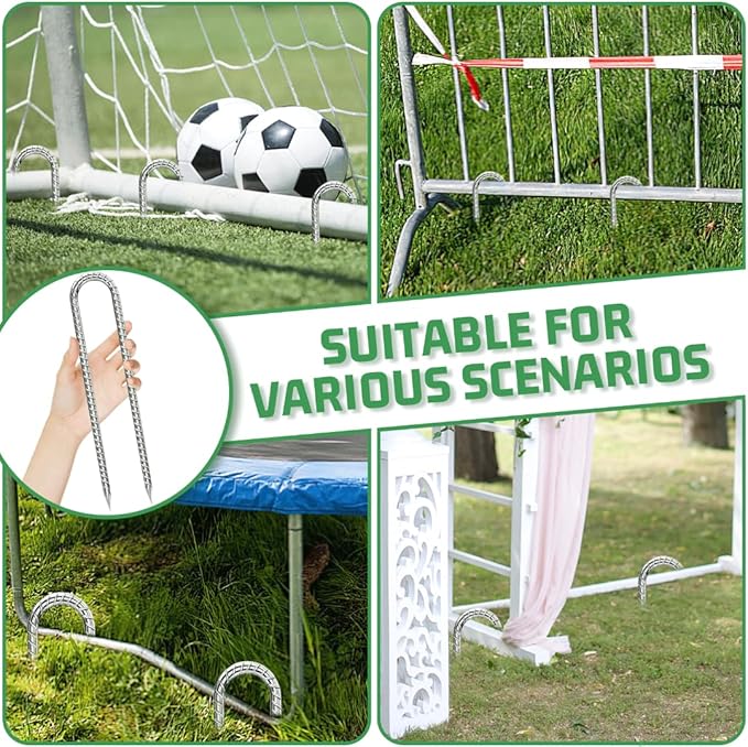 U-Hook-Rebar-Stakes-12 Inch, Ground Stakes Heavy Duty Rebar Stakes for Camping 8pcs Rebar Stakes Rust Proof Coated Metal for Flower Gardens Dog Fence Camping Tents Chicken Coop