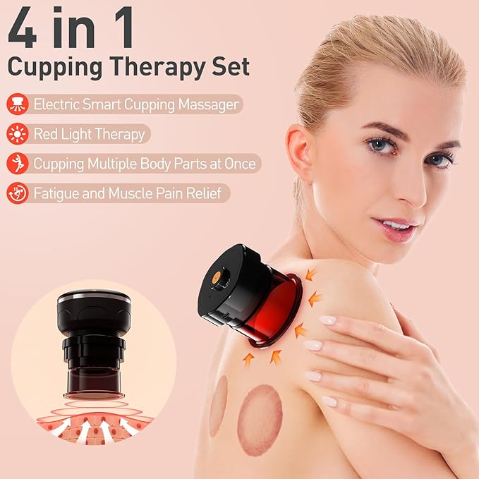 UBALANCE Smart Cupping Therapy Set - Cellulite Massager with 6 Massage Cups, Portable Electric Device for Enhanced Blood Circulation, Reduced Cellulite, and Muscle Soreness Relief(Black)