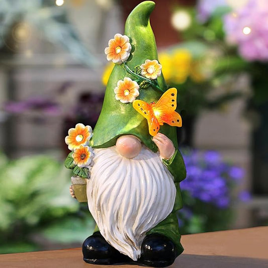 Snowrabbit Garden Gnomes Statue Outdoor Decor,10.5" Resin Solar Garden Gnome Outdoor Statues, Funny Gnomes Gardening Gifts for Women,Bithday Gifts for Grandma