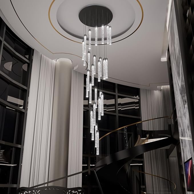 H150'' Modern Chandelier Modern Led Chandeliers Foyer Chandelier Stairs Large Chandelier Adjustable Black Chandeliers Pendant Lighting Fixture Hanging Ceiling Light