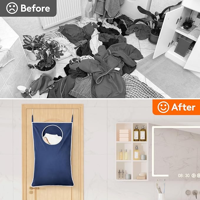 Lifewit Over Door Laundry Hamper, Large Collapsible Hanging Laundry Hamper, Hanging Laundry Basket Bag for Bathroom Bedroom Dirty Clothes Storage Organizer, Dark Blue