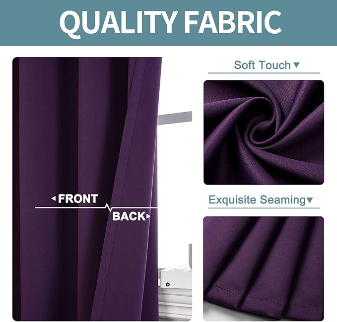 ChrisDowa Blackout Curtains 102 Inches Long 2 Panels Set for Living Room, Grommet Thermal Insulated Room Darkening Curtains for Bedroom (Royal Purple, 52 x 102 Inch)