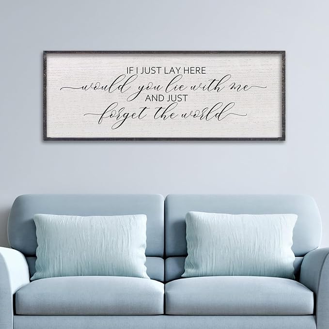 LuZhiQiang If I Lay Here Would You Lie With Me Sign Wall Decor 40"×15" Wood Framed Master Bedroom Above Over Bed Inspirational Wall Art (Black)