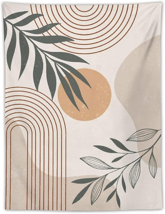 Abstract Boho Tapestry, Mid Century Tropical Tree Leaves Modern Geometric Arch Bohemian Botanical Tapestry, Home Aesthetic Wall Hanging Art Decor for Living Room Bedroom Dormitory 60x80 Inch
