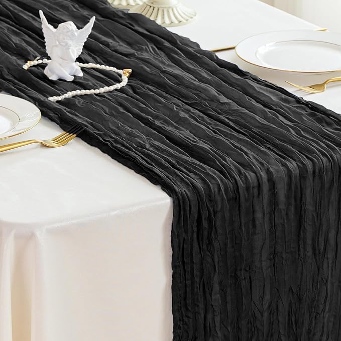 Sioloc Black Cheesecloth Table Runner Fall Autumn Decor for Home 10ft Table Cloth for Wedding Birthday Party Halloween Thanksgiving Decorations