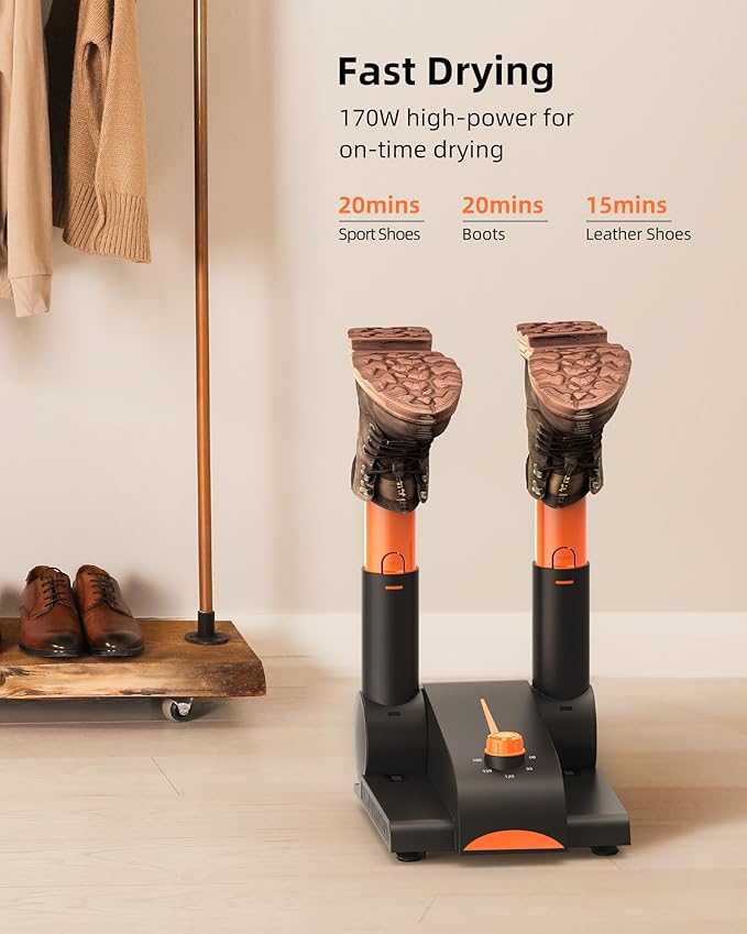 Xasla Shoe Dryer, Boot Dryer for Work Boots, Forced-air Heating Gloves & Sneakers Warmer, Folding Design with Adjustable Rack, Timer, Heat Blower Quick Drying