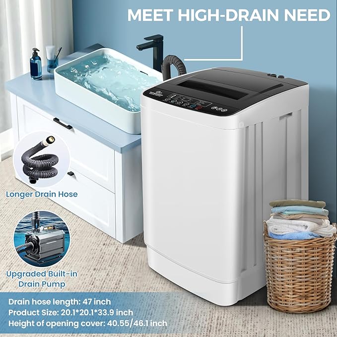 Nictemaw Portable Washing Machine 20Lbs Capacity Portable Washer with Drain Pump 2.8Cu.ft Full-Automatic Compact Washer Machine with 4 Program 4 Water Level 3 Water Temp for Apartment, RV, Dorms