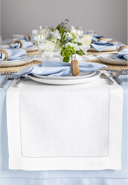 Solino Home Linen White Table Runner 108 Inches Long - 100% Pure Linen 14 x 108 Inch Table Runner for Fall, Autumn, Halloween, Thanksgiving - Classic Hemstitch