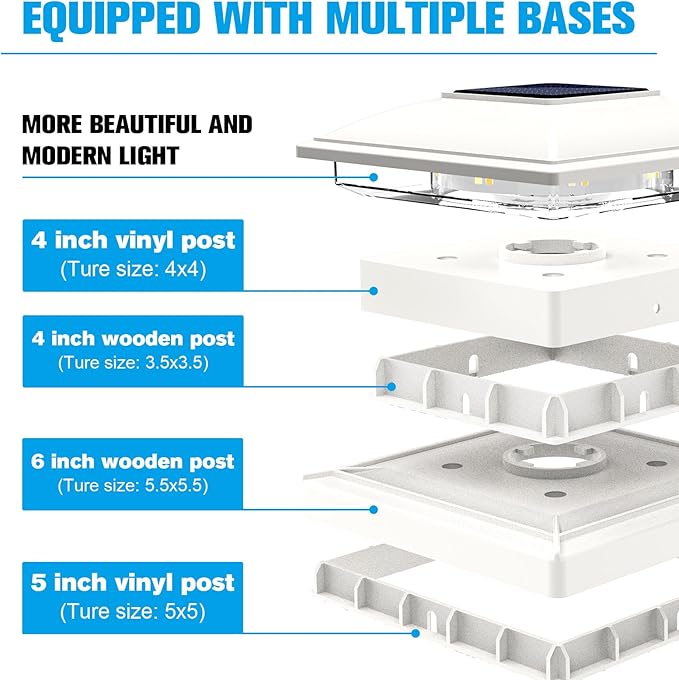 VOLISUN Solar Post Cap Light Outdoor Waterproof 16pack,Solar Fence - Post Lights for 4x4 5x5 6x6 Wooden/Vinyl Post,White Deck Cap Light Solar Powered with Warm White for Garden/Patio/Porch