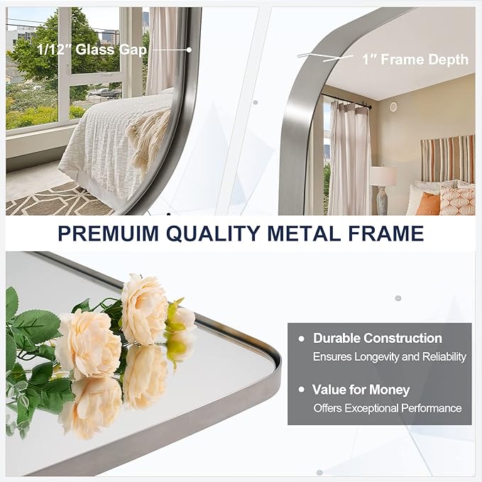 ANDY STAR Brushed Nickel Bathroom Mirror, 20x30’’ Oval Mirror for Bathroom, Brushed Nickel Oblong Mirror with Metal Frame Wall Mounted for Living Room, Bedroom