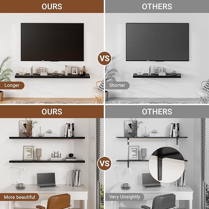 Heimlove Floating Shelves for Wall 36 Inches Long,9.3" Deep Black Floating Shelf Set of 2,Wall Mounted Shelves for Bathroom Bedroom Living Room Kitchen Office,Shelf for Books Storage,Home Decor