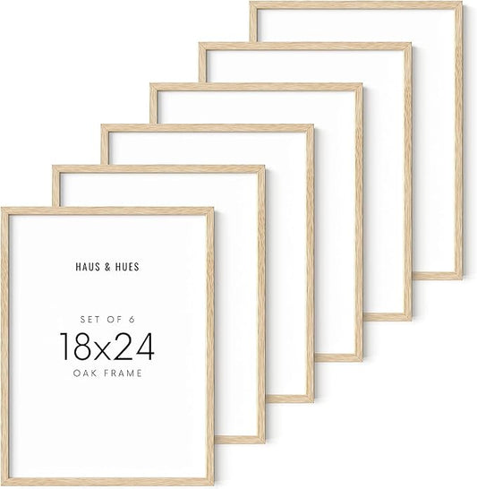 HAUS AND HUES Set of 6 Picture Frames 18 x 24 - Beige Poster Frames 18 x 24, Wooden picture Frames 18x24, Gallery Wall Frame Set 18x24 Frames for Wall Decor, Art 18 x 24 Frames (Beige Oak Frames)