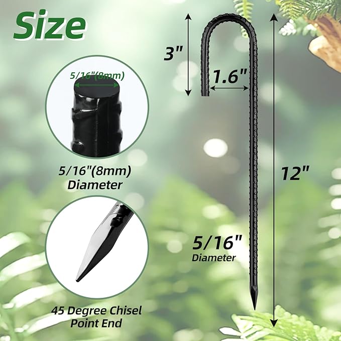 12 Inch Rebar Stakes J Hook Ground Stakes 32-Pack Heavy Duty Galvanized Chain Link Fence Stakes Metal Tent Stakes for Outdoor Lawn Decorations Inflatables Canopy Swing Set