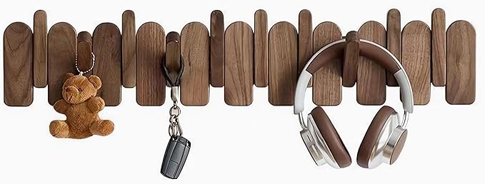 Wall Mounted Piano Key Hanger | Flip Style Hook | Entrance Wall Art Hook, Made of Oak Wood (3 Times Painted, 4 Times Polished) (Arc Beech, 6Hooks)