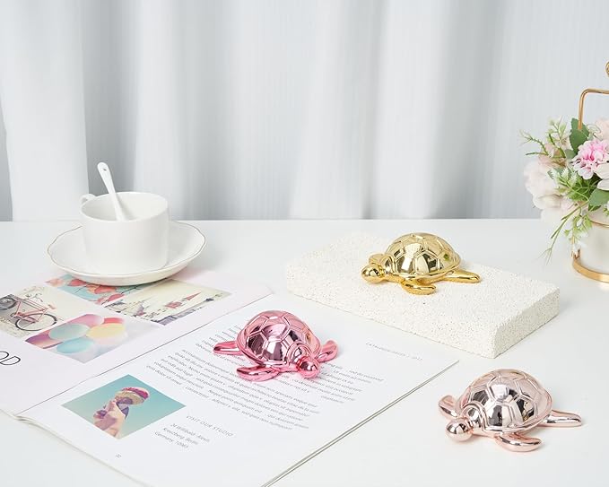 Small Sea Turtle Statue 4 inch Shiny Pink Accent Knick Knacks Paperweight for Bathroom Home Office Shelf Desk Table Decor, Cute Sea Turtle Gifts for Women