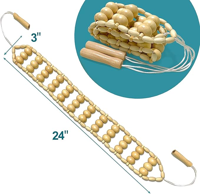 Wood Back Massage Roller Rope, Portable Wood Therapy Cellulite Massage Tools, Handheld Lymphatic Drainage Massager, Multi-Functional Manual Massage Roller Rope Strap for Full Body Muscle Pain Relief