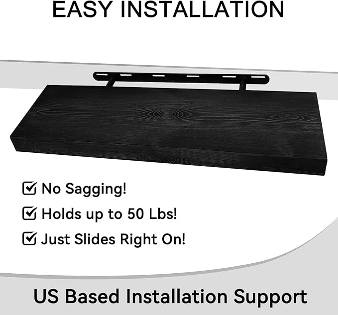 BGMG Wood Floating Shelves for Wall 30 inch Set of 2,Black Floating Shelves,Solid Wood Wall Mount Shelves for Bathroom Living Room Bedroom Kitchen Farmhouse -30x 6.7 x1.25 inch