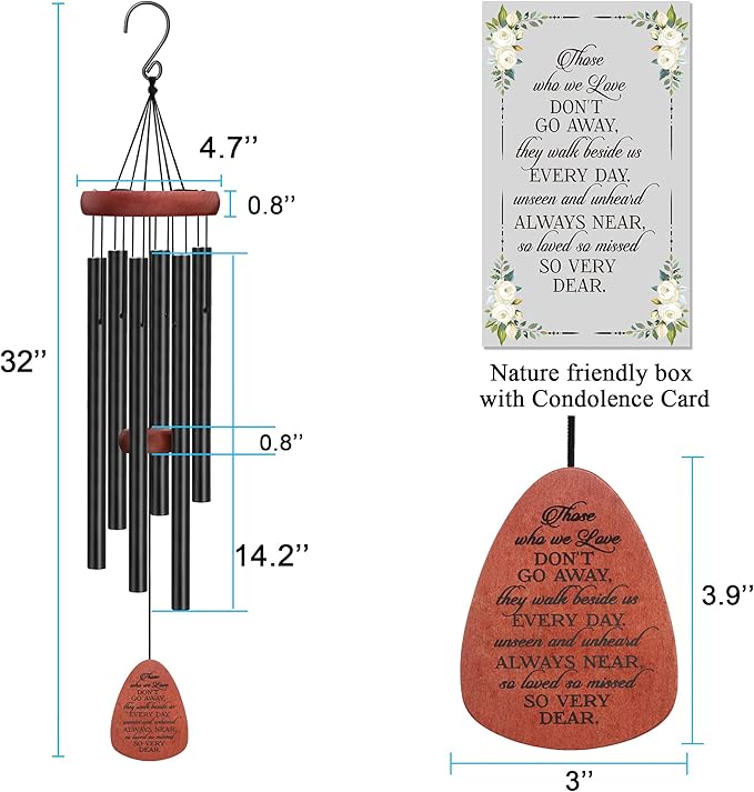Memgift Memorial Wind Chimes - Sympathy Gift for Loss of Loved one, Weather-Resistant Outdoor Keepsake for Garden in Memory of Family