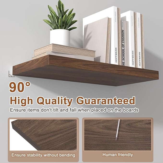 12 Inch Deep Floating Shelves for Wall 1 Pack Floating Shelves Large Storage Space Wall Mount Shelf for Living Room Kitchen Bathroom 30" W x 12" D x 1.2" H Rustic Brown